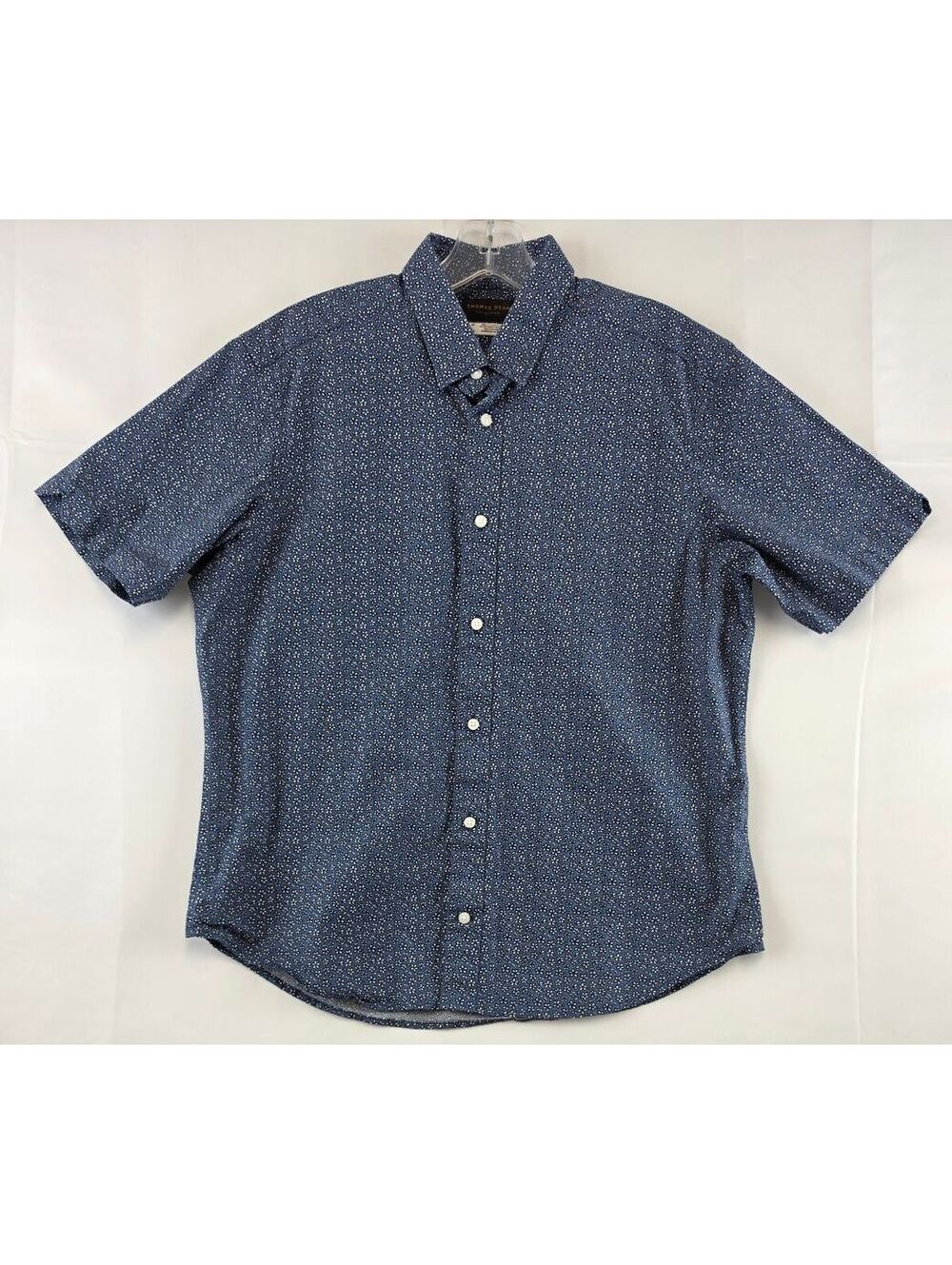 Thomas Dean Collection Men's Medium Blue Floral Short Sleeve Button-Up Shirt